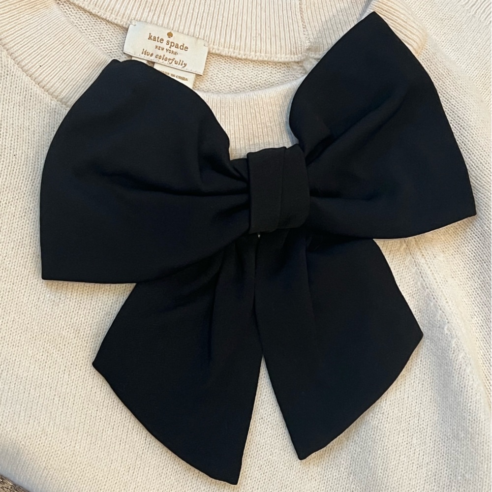 KATE SPADE Wool Bow Sweater Cream & Black Size Small - Picture 5 of 13